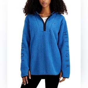 NWT Tommy Hilfiger Sherpa Pullover Hoodie Sweatshirt Blue | Women’s Size Large
